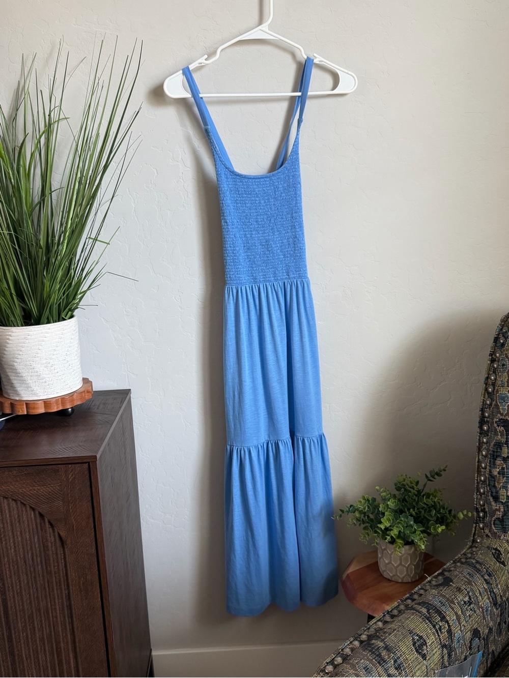 NWT Nation LTD Penelope Smocked Midi Dress Blue Pima Cotton Size Small
